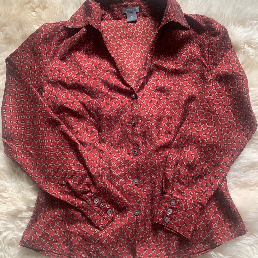 Ann Taylor Gold Chain Link Silk Shirt Blouse - 4P